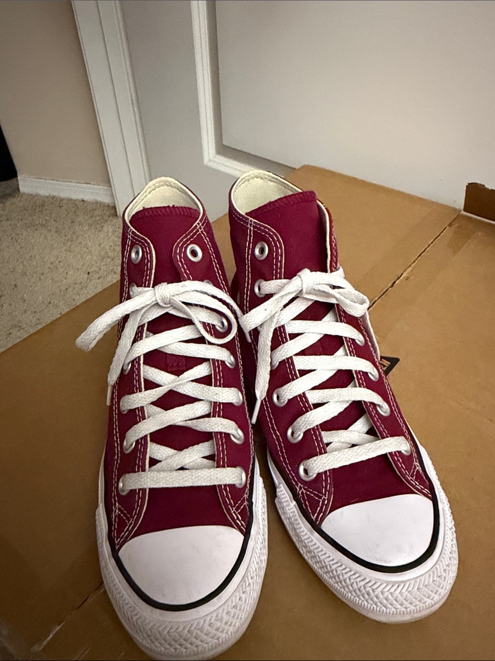 Converse Burgundy High-Top Canvas Sneakers with White Laces - Picture 5 of 5